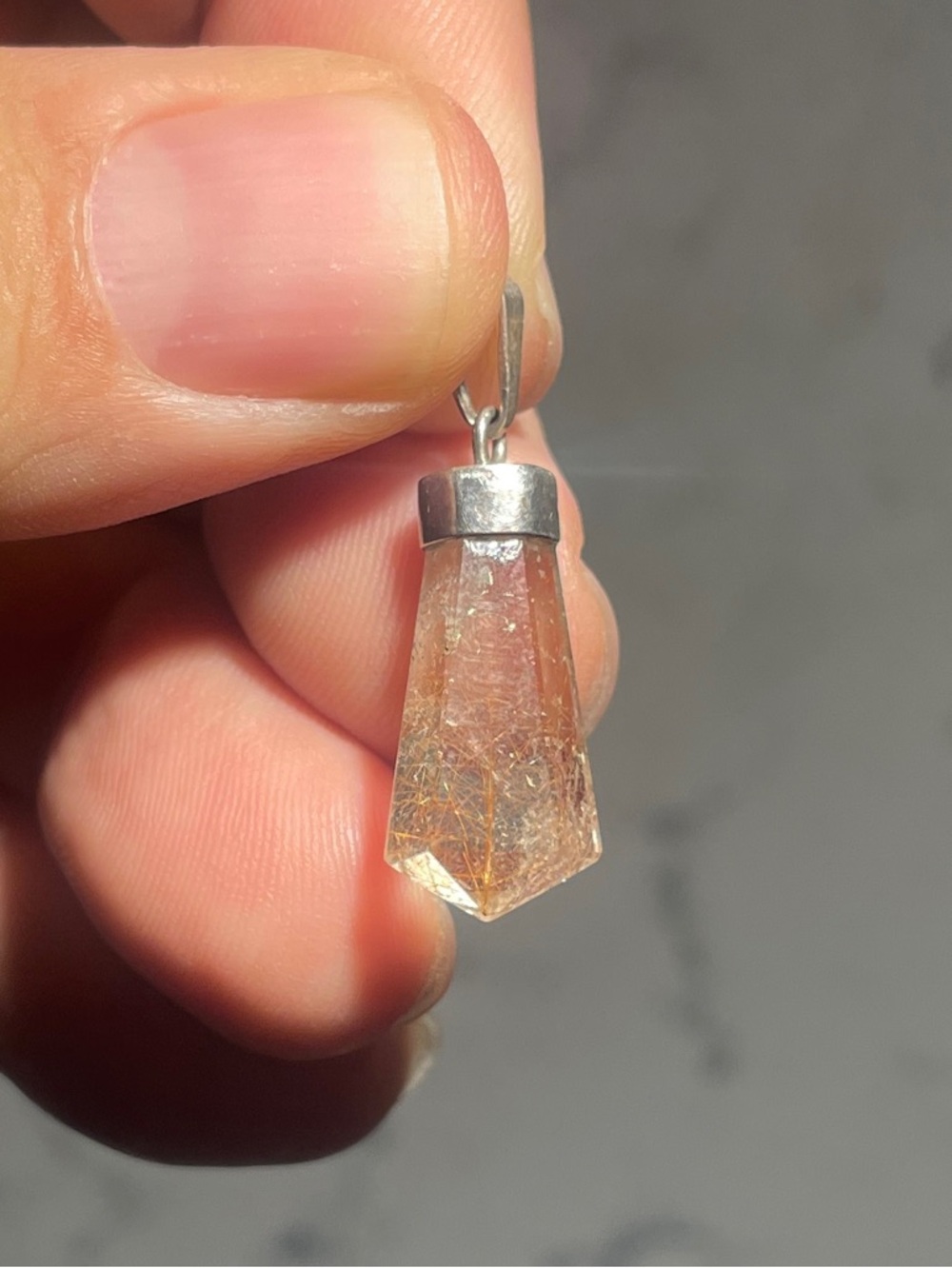 Faceted Peach Quartz Pendant with Silver Cap. Good Luck Charm! ☘️☘️☘️